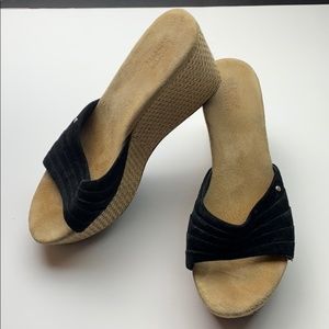 UGG black suede wedge sandals